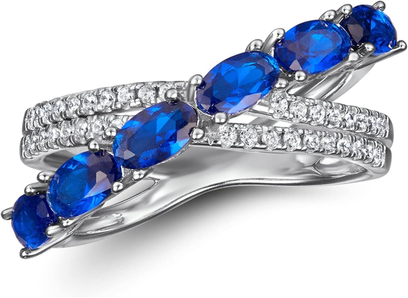 925 Silver Rings for Women Silver Wedding Rings for Women Blue and White Cubic Zirconia Womens Ring Trendy Size 5-10