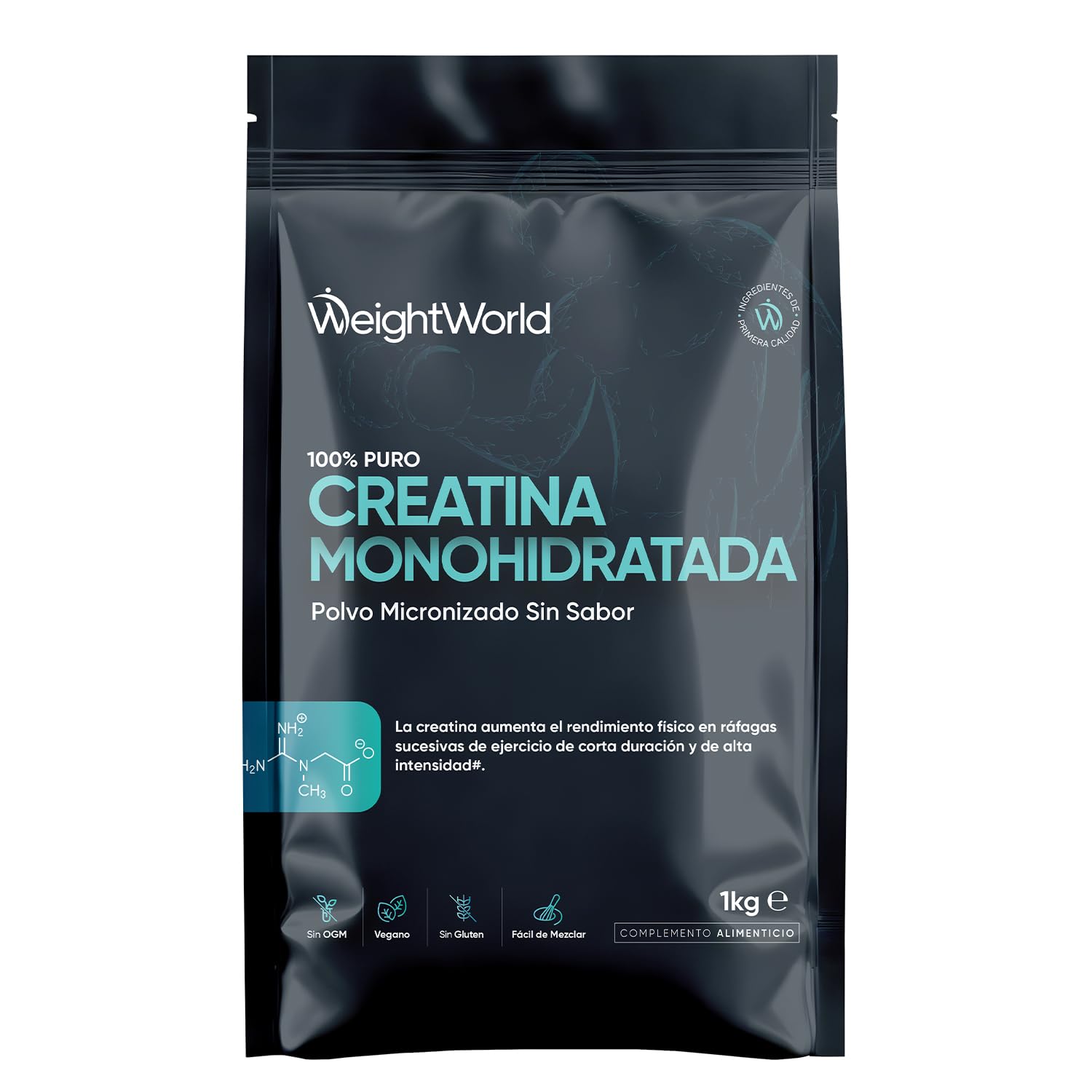 Creatina Monohidratada en Polvo 1kg/1000g para 330 Días - 100% Puro, Factor de Malla 200, 100% Monohidrato de Creatina Micronizada - Sin Sabor, Vegana, Sin Estearato de Magnesio, Cuchara Incluida - 1