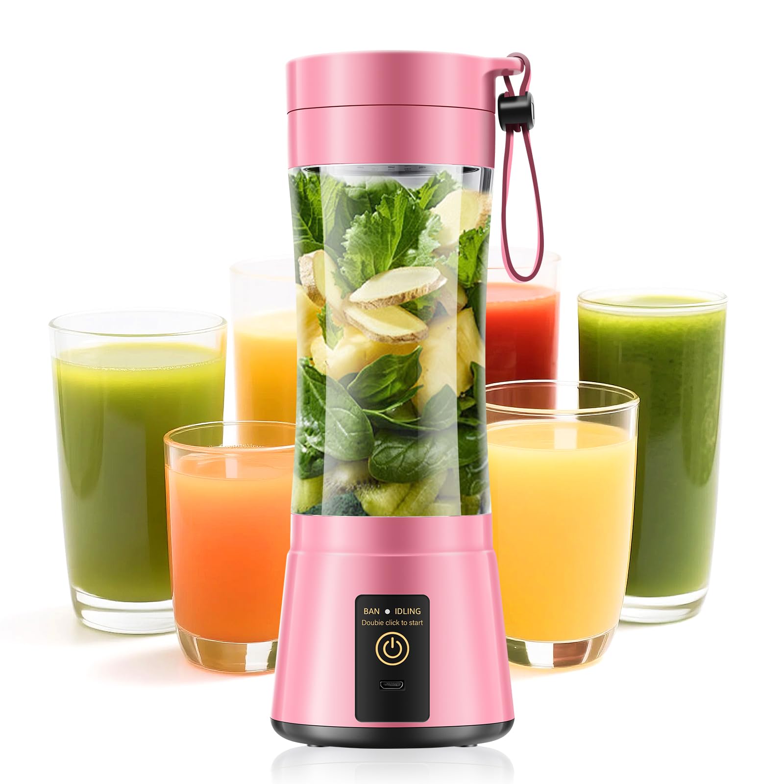 Personal Size Portable Blender for Smoothies, 12oz Mini Blender Juice Cup | Small Blender with 6 Steel Blades, BAP-Free, Powerful Blend, Easy Clean, Lightweight, Suit in Office, Gym, Home