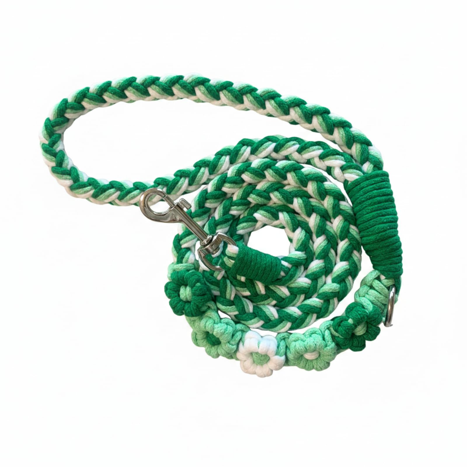 Hand Woven Cotton Dog Lead, Soft Braided Rope Leash with Floral Design, for Small & Medium Dogs, Ideal for Walks, Training & Photo Shoots (Green, 120cm)