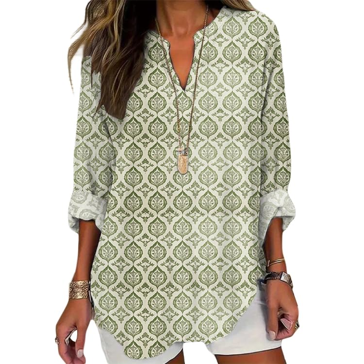 DMOYALA Long Sleeve Floral Tops for Women Spring Trendy Plus Size Boho Shirts Graphic Baggy Cotton Blouses Tops