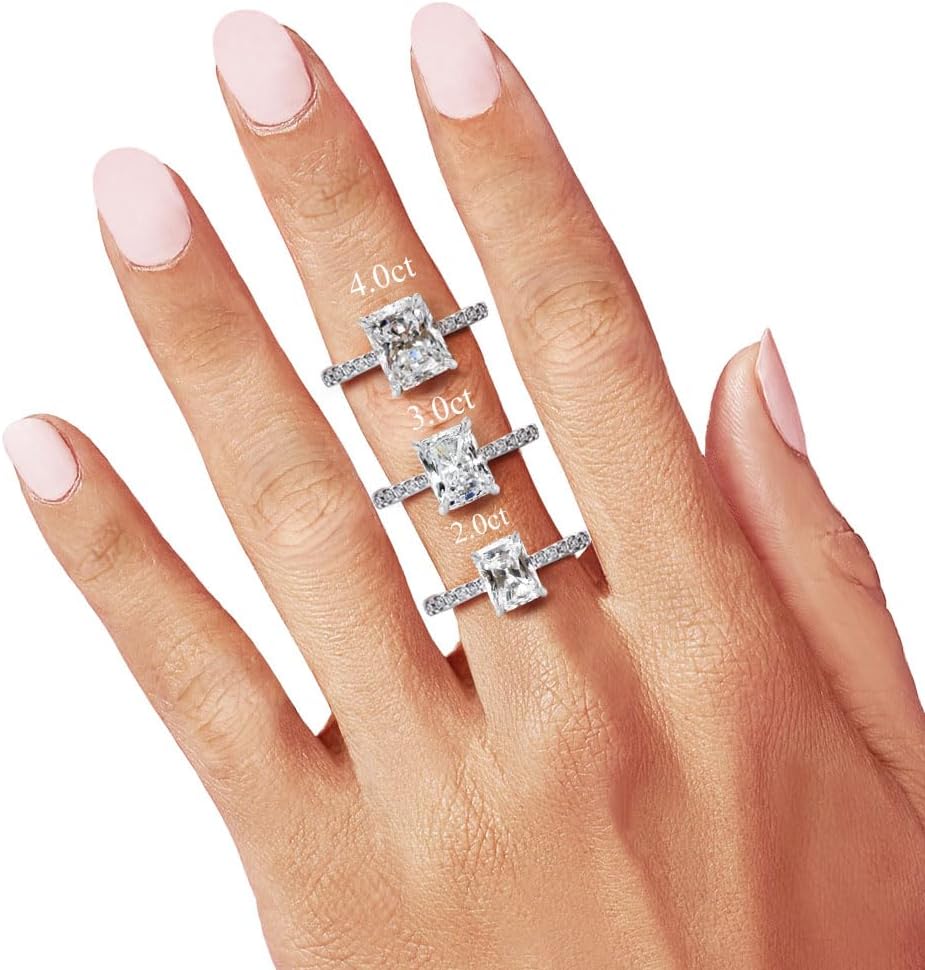 Bo.Dream Radiant Cut Cubic Zirconia CZ Engagement Rings Platinum Plated Sterling Silver - Image 6