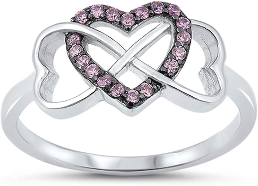 CHOOSE YOUR COLOR Sterling Silver Infinity Heart Promise Ring