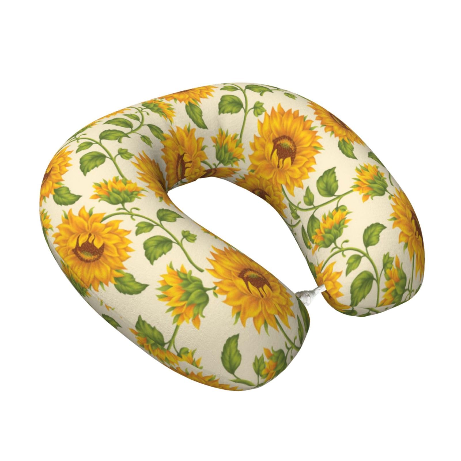 LKYMOH Fresh Sunflower Sories Printed, Travel Neck Pillow U-Shaped Memory Neck Support Soft Comfortable With Washable Cover For Airplane Car Traveling and Office