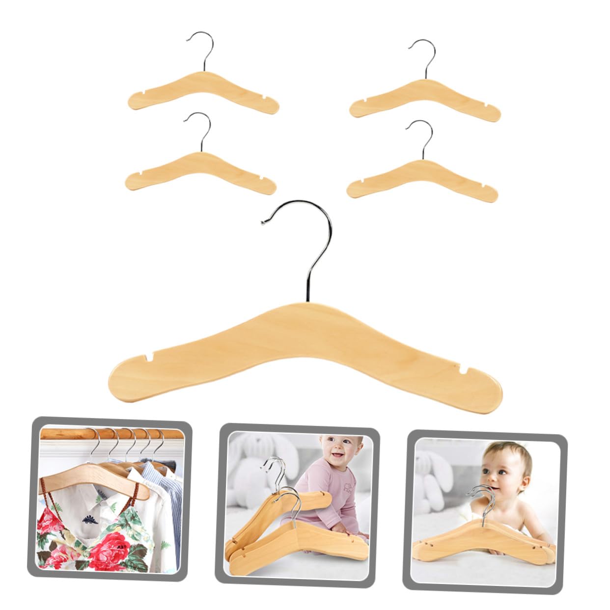Perchas de Madera para Niños 5 Piezas, Perchas Pequeñas