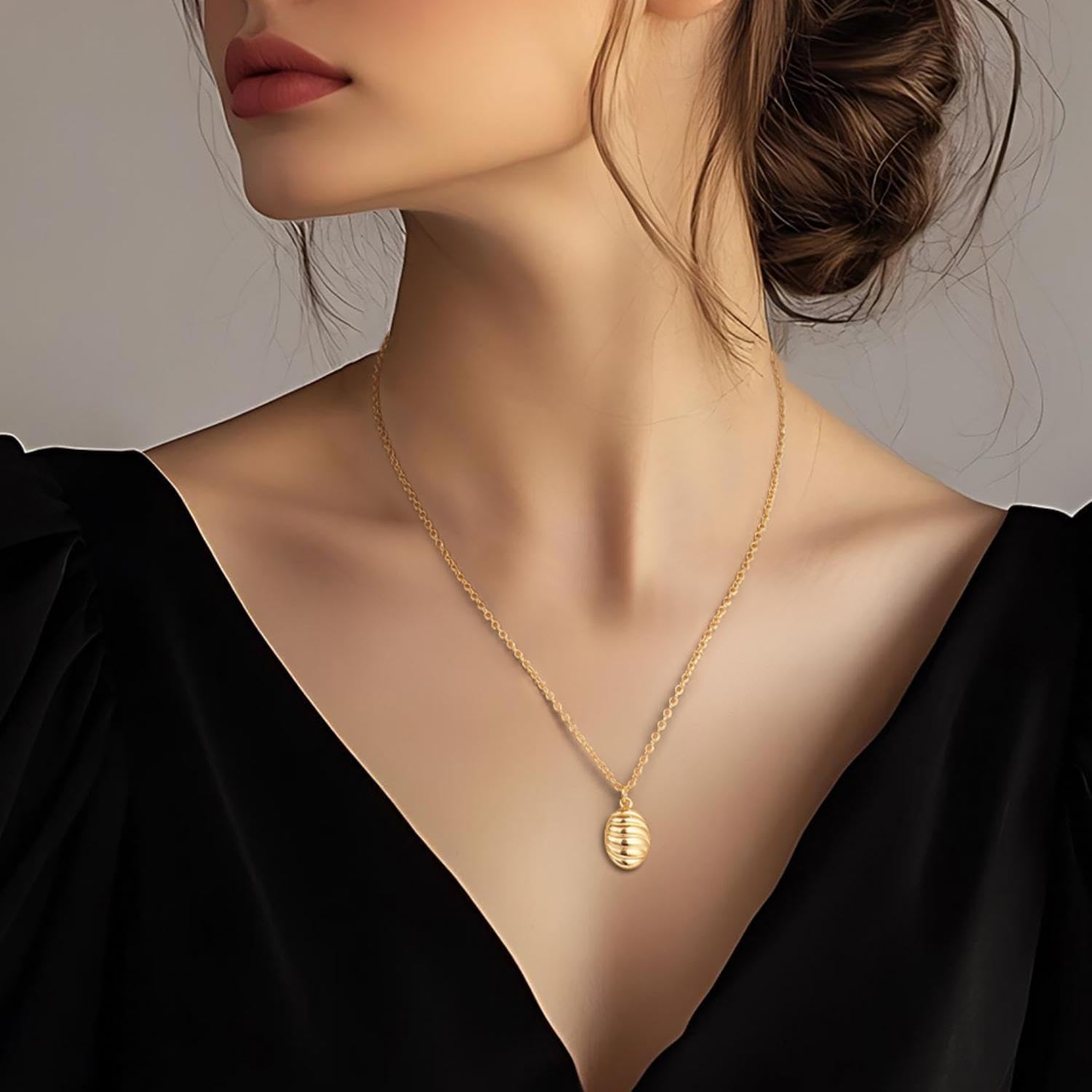 14K Gold Necklaces for Women Gold pendant Necklaces for Women Oval Pendant Necklace Simple and Timeless Soft Shine Charm Oval Necklace for Womens 16+2in - Image 4