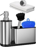 Vista 1 de NEKEET Juego de dispensador de jabón de cocina todo en uno con soporte para esponja, dispensador de jabón para platos de acero inoxidable