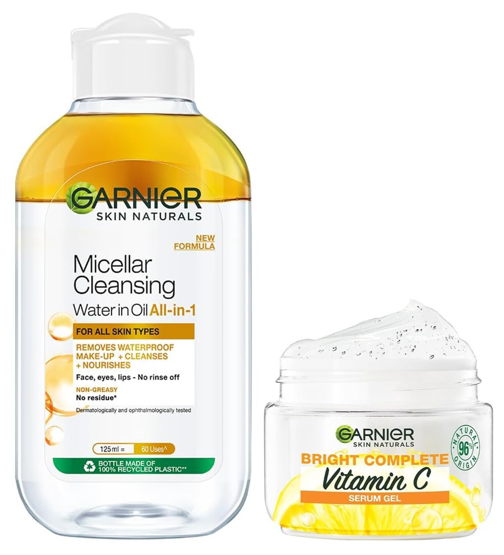 Garnier Skin Naturals, Cleansing Water for Waterproof Makeup, Micellar Oil-Infused Cleansing Water, 125ml & Garnier Brightening Moisturiser, Serum Gel, Infused with Vitamin C and Lemon, 45g-picture-51