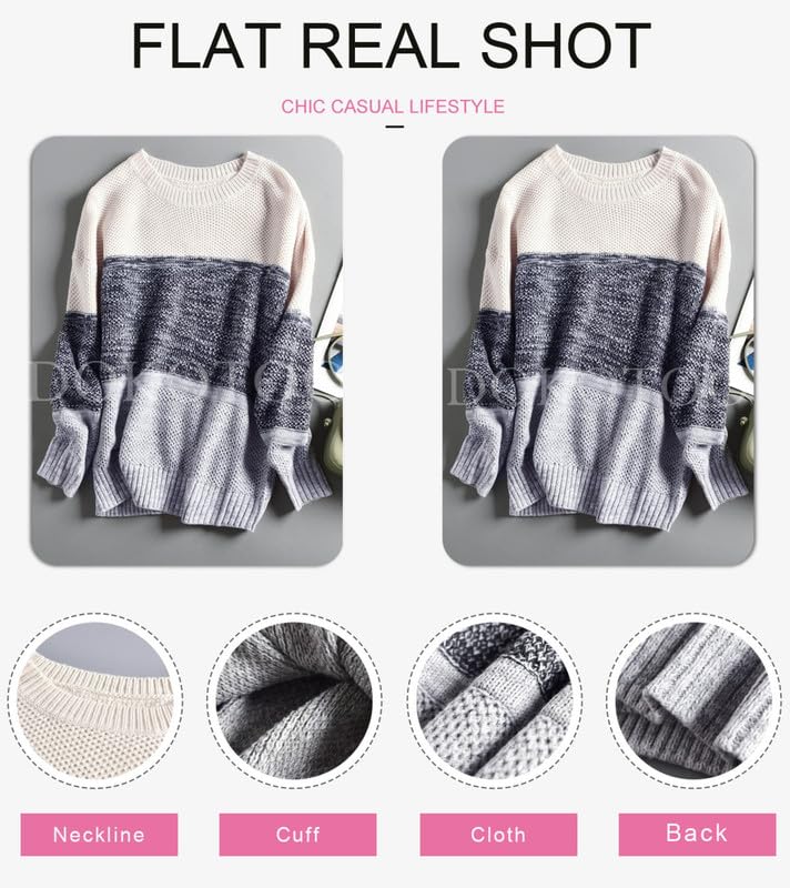 Image of Dokotoo Womens Color Block Sweaters Long Sleeve Pullover Knit Tops