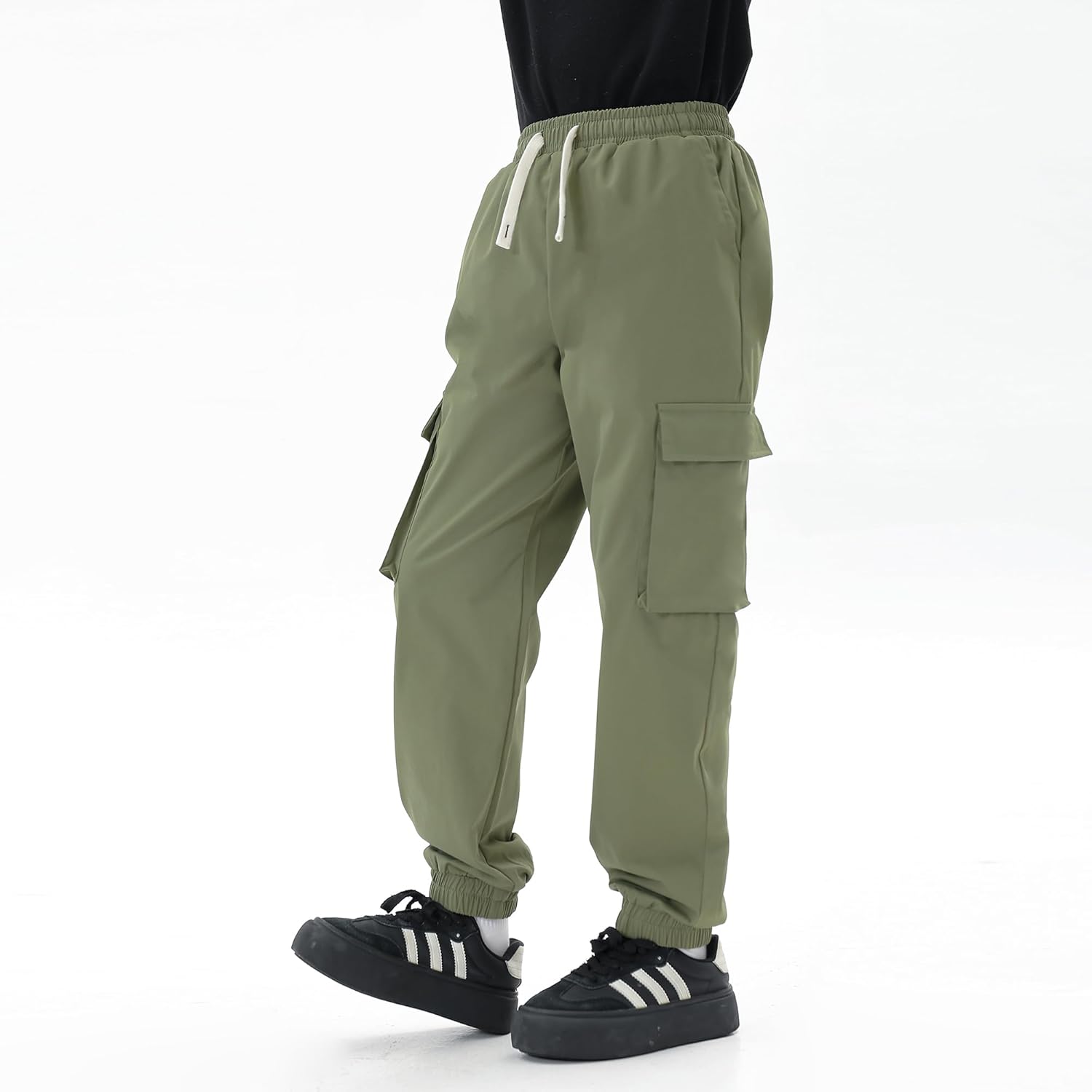 2 Pack Boys Cargo Joggers Pants Elastic Waist Casual Jogging Trousers Bottom for Kids 7-13 Years - Image 3