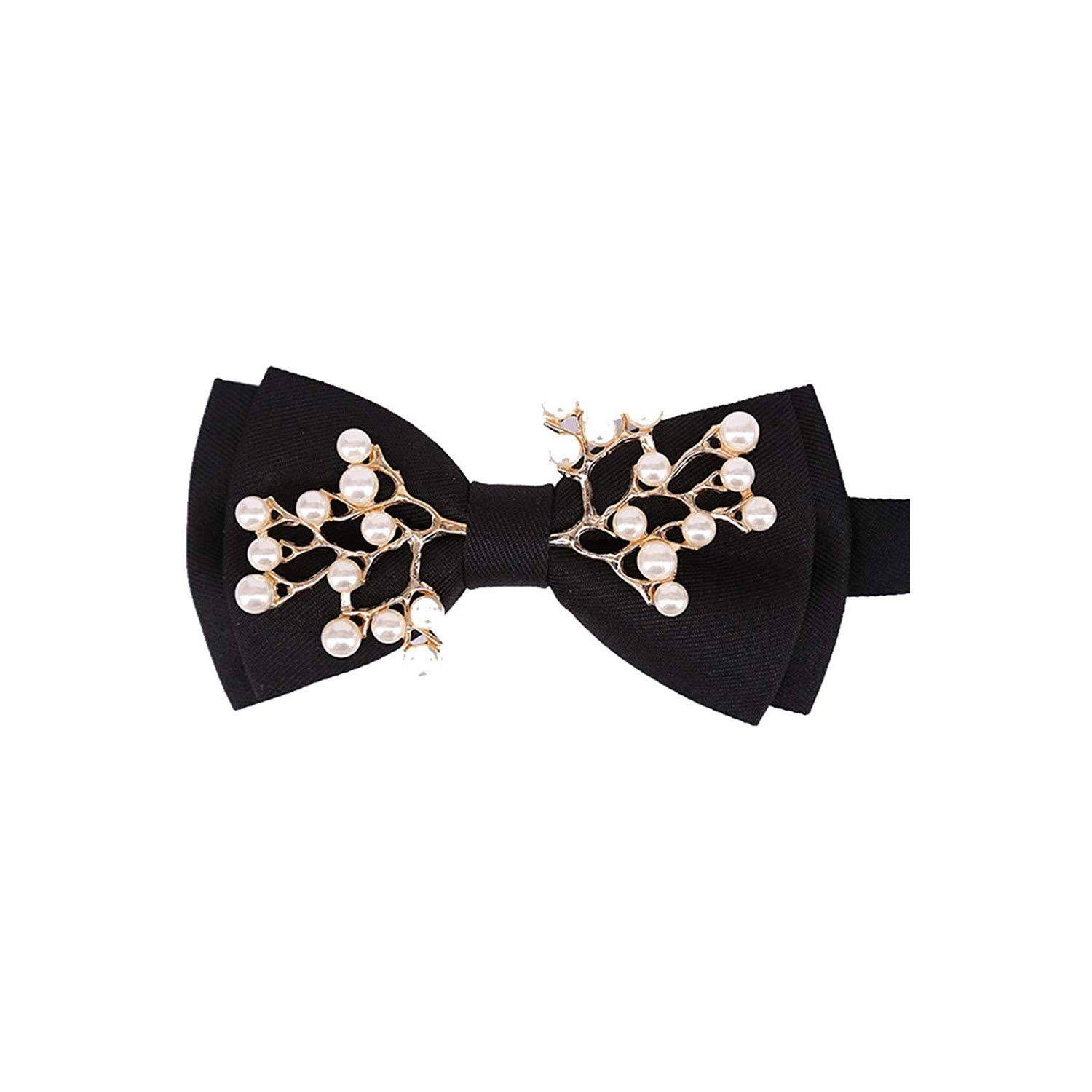 Pre-Tied Bow Ties Metal Pearl Two-Layer Bowtie Adjustable Length Necktie