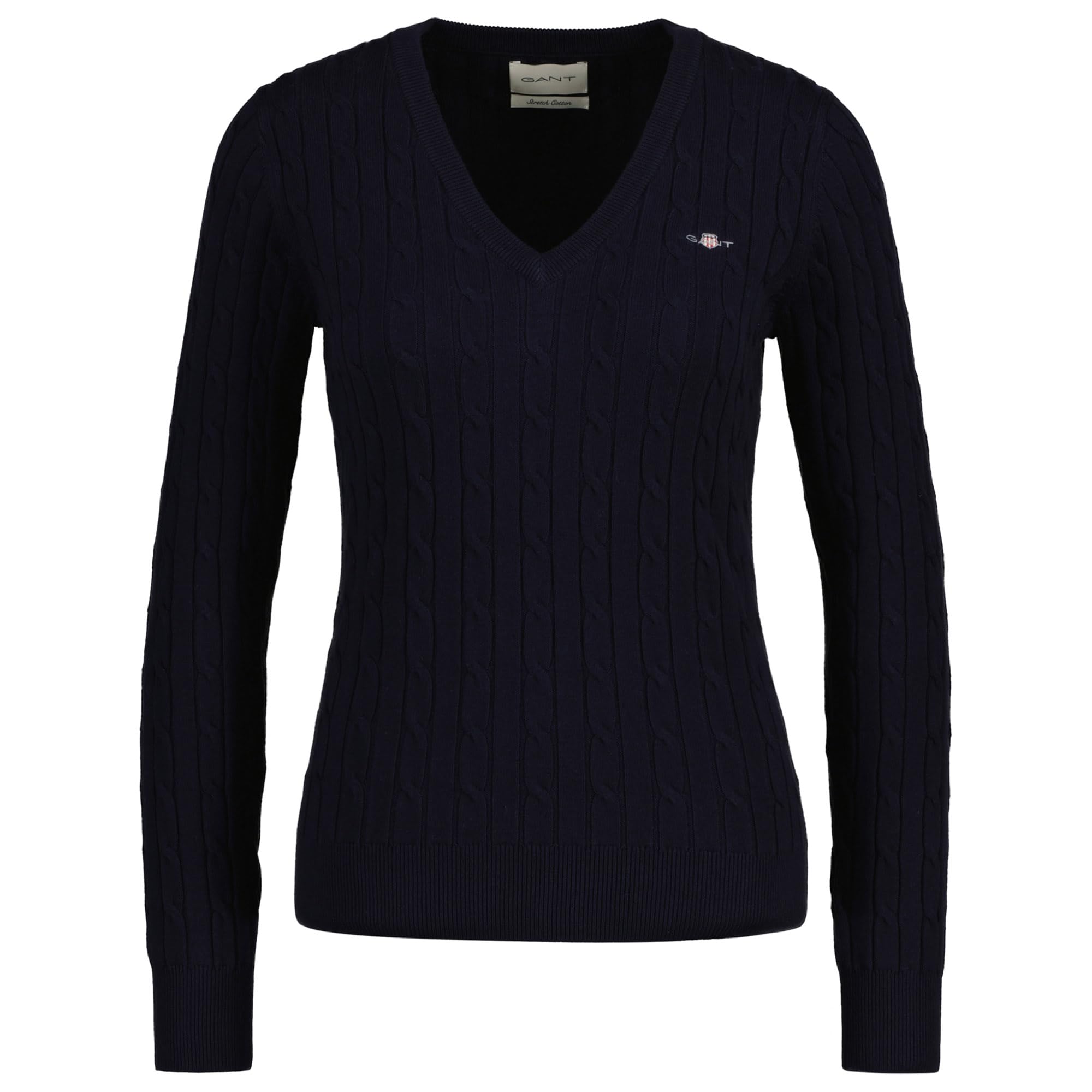Gant Maglione Da Donna Elasticizzato In Cotone, Con Scollo A V, Blu Evening, Blu - Evening Blue, Xs - 4