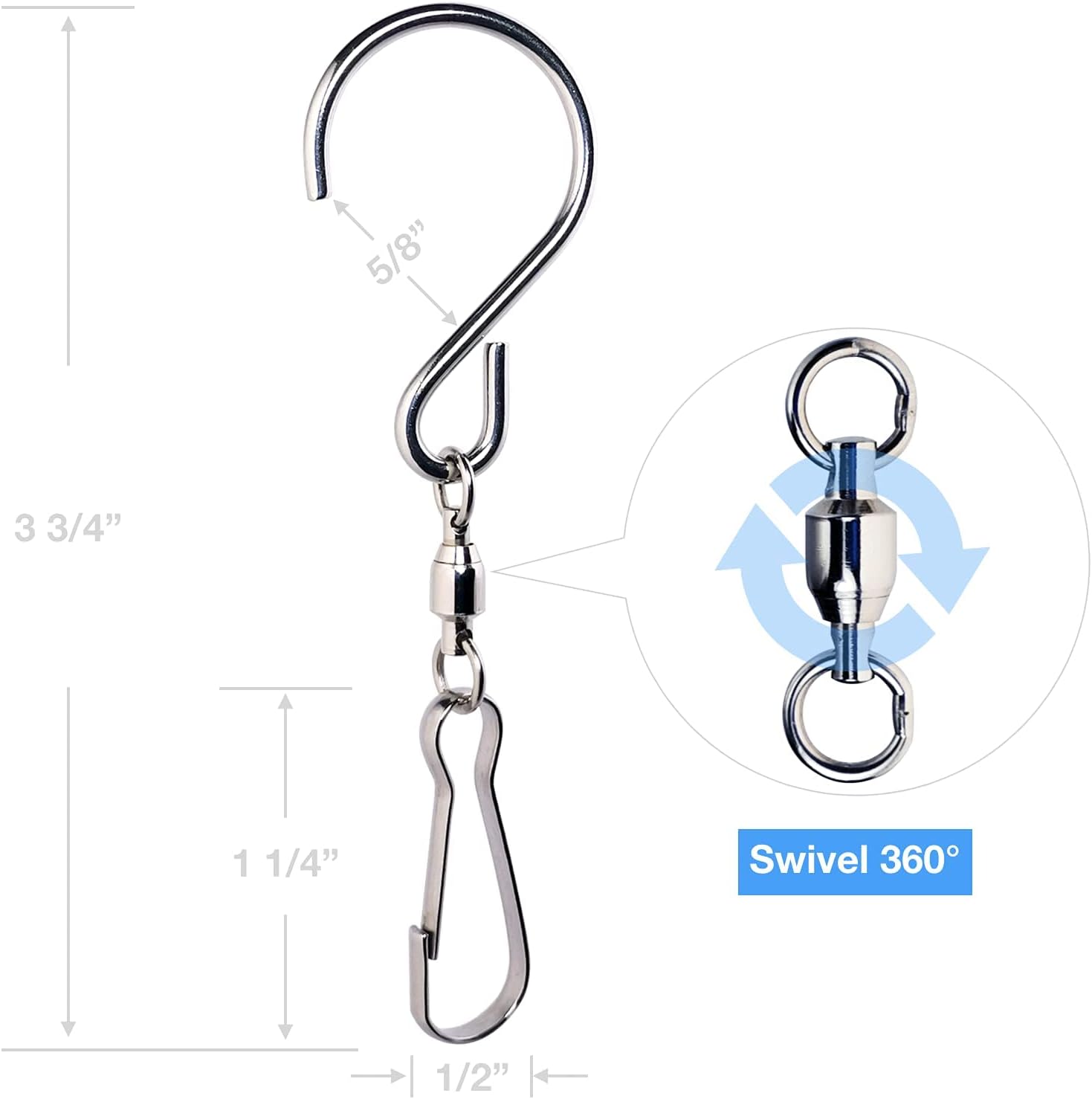 HS's Creation 6 Pack S Hook Clip Swivel for Indoor Outdoor Organization Spinning Hanger Clothline Rack Wind Chimes Spinner Prism Windsocks Hanging Plant image 4