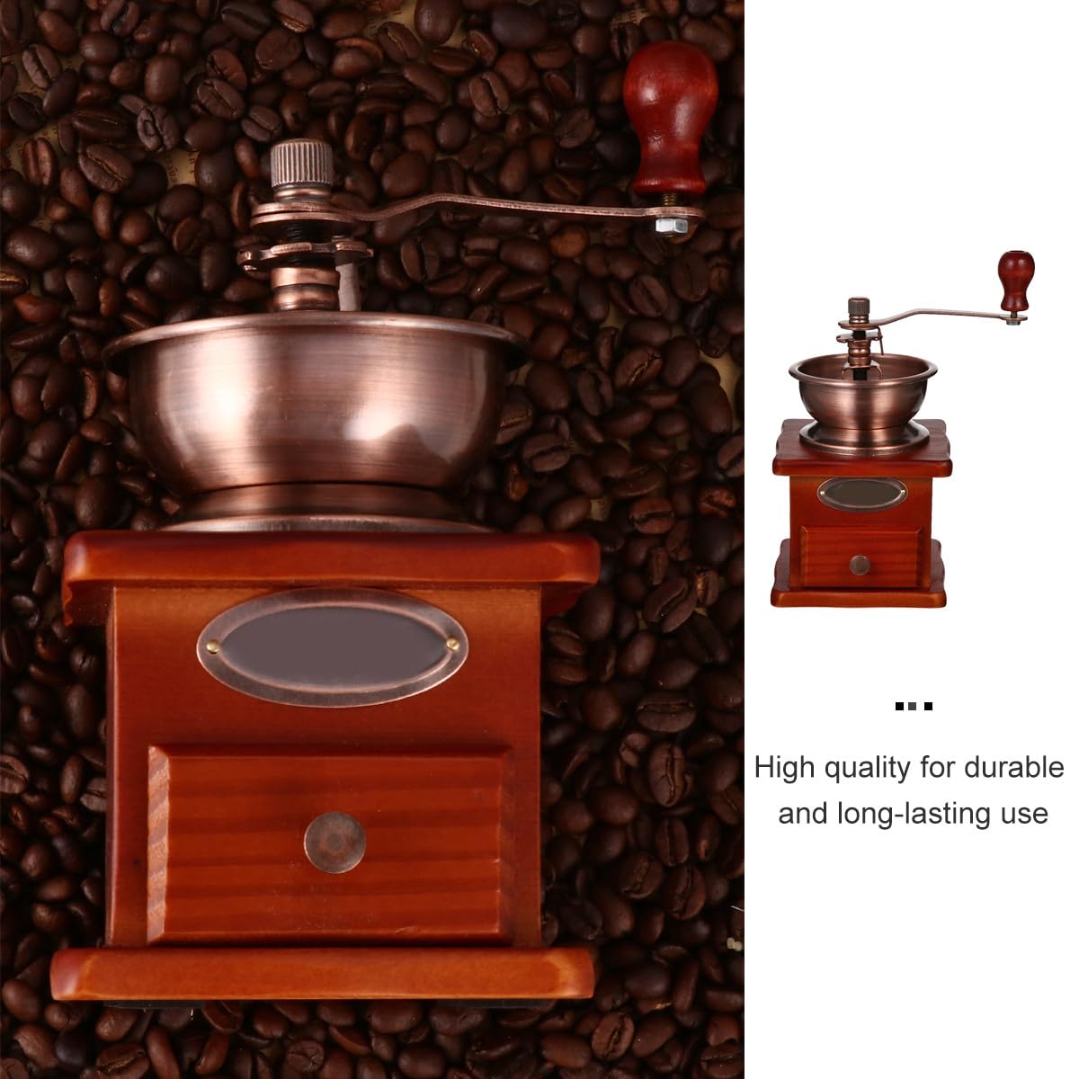 Molino Portátil Manual para Granos de Café Cono Cerámico y Cuerpo de Hierro, Diseño Tradicional Adecuado como Obsequio de Navidad
