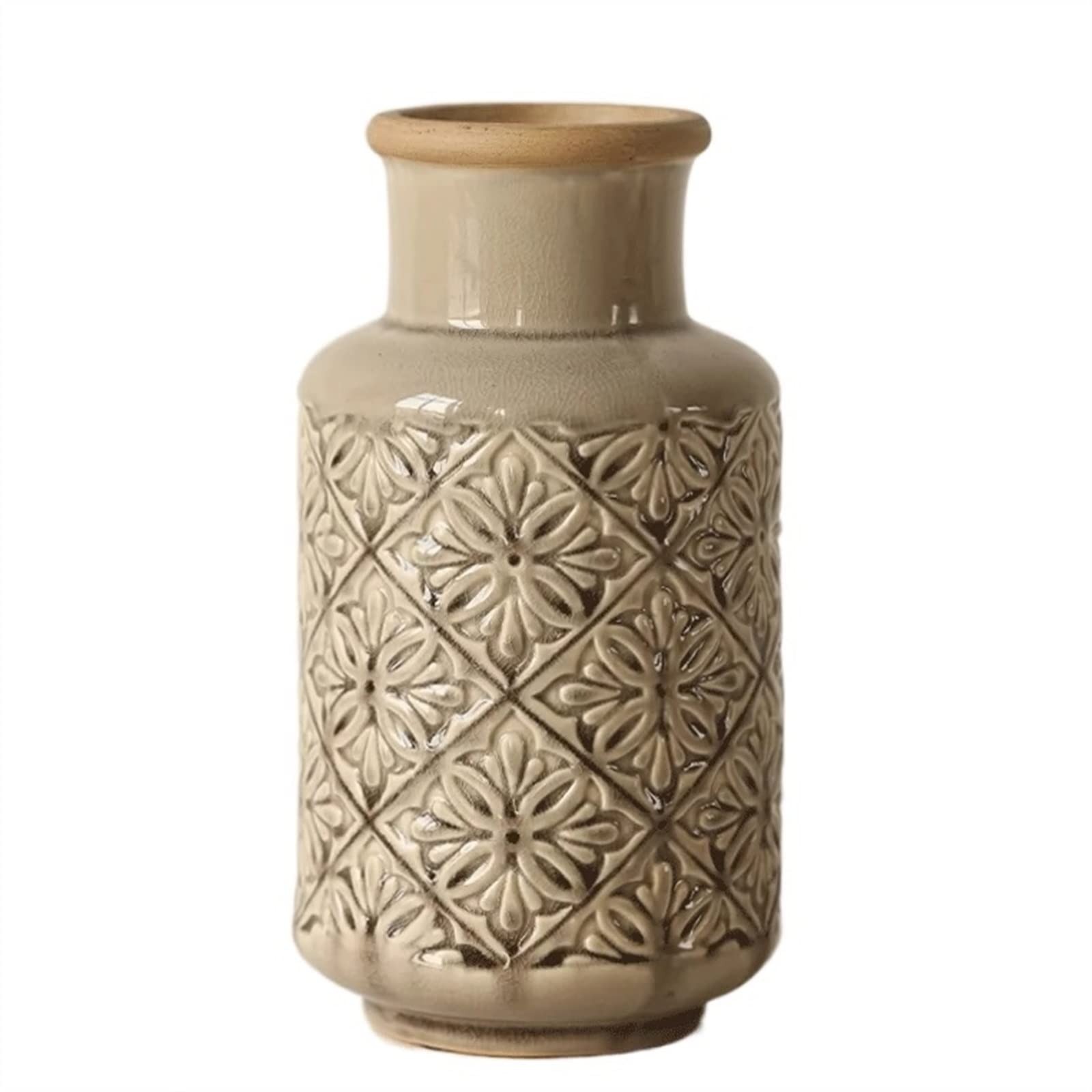 Bzgpmfud One Color Vase Desktop Embossed Ceramic Flower Household Antique Pattern Furnishings Hydroponic Flowers Dried Arranging(B)