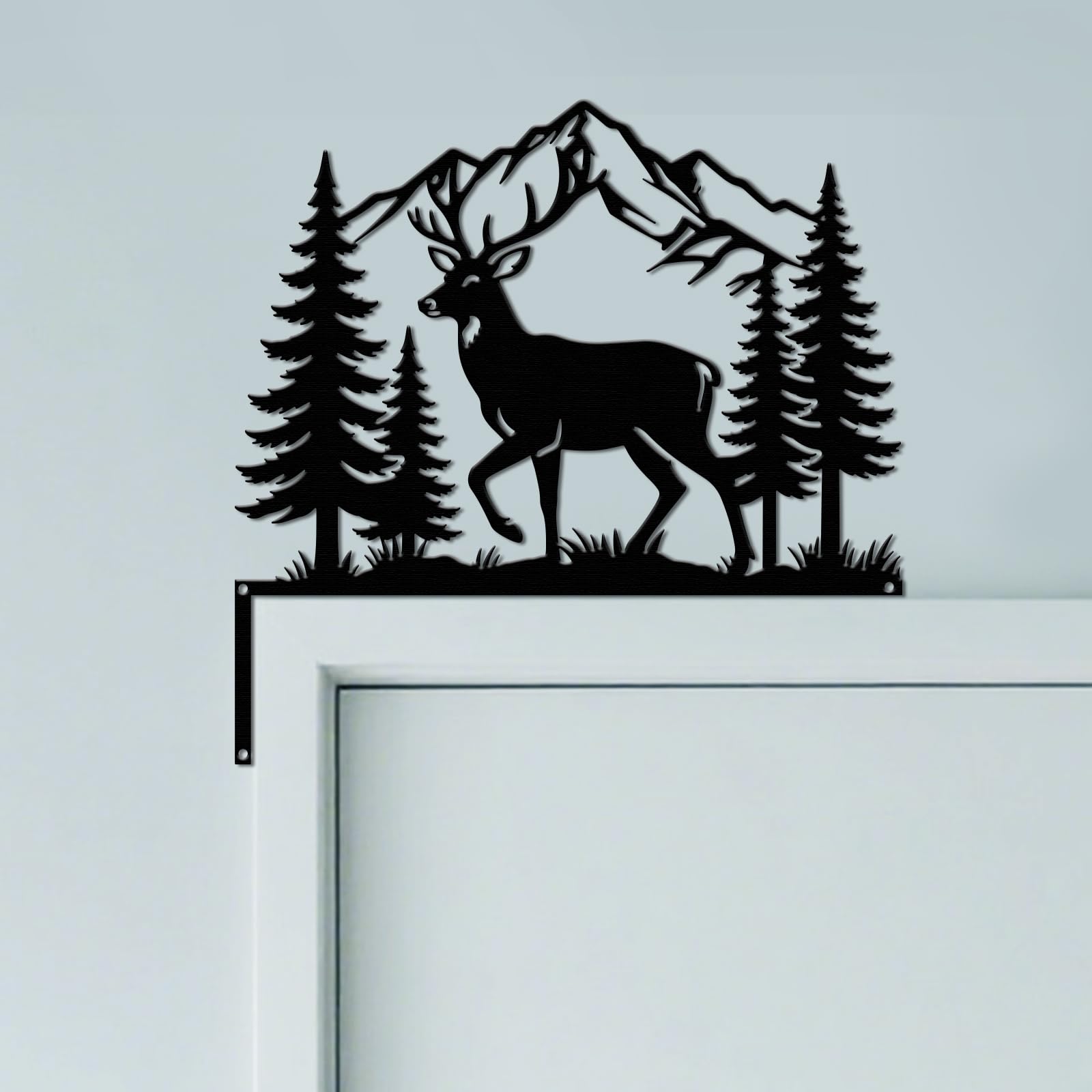 CUTHOLLOW Mountain Forest Deer Door Topper Sign Wall Art Decor, 25x25cm Metal Unique Hanging Above Door Frame Corner Accent for Home Living Room Front Door Hallway Bedroom Bathroom Entryway — image 1