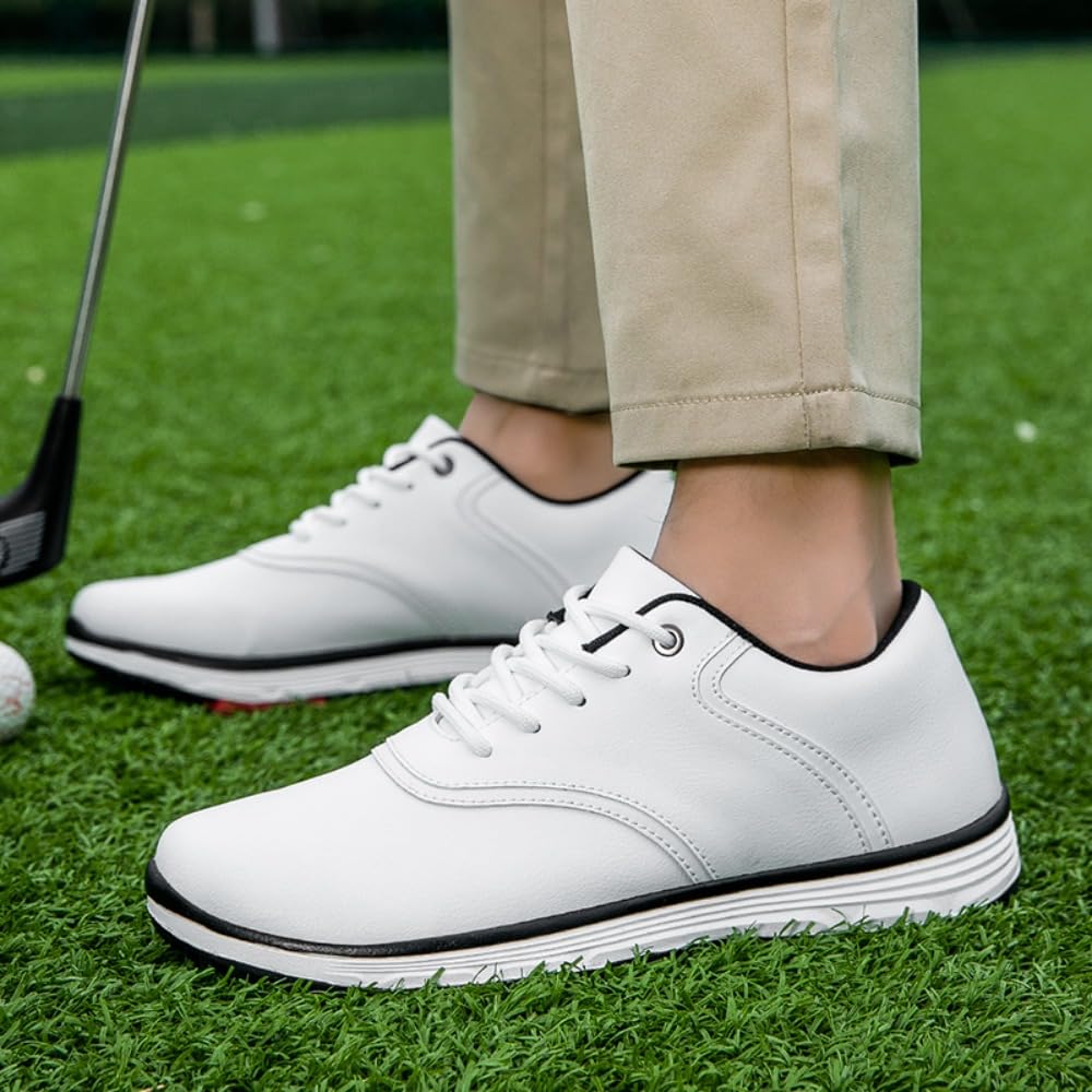 Golfschuhe Herren Sneaker Extra Weit Walking Schuhe Breit Golfschuhe Herren Atmungsaktiv Trainingsschuh für Golf Sport Schwarz Weiß