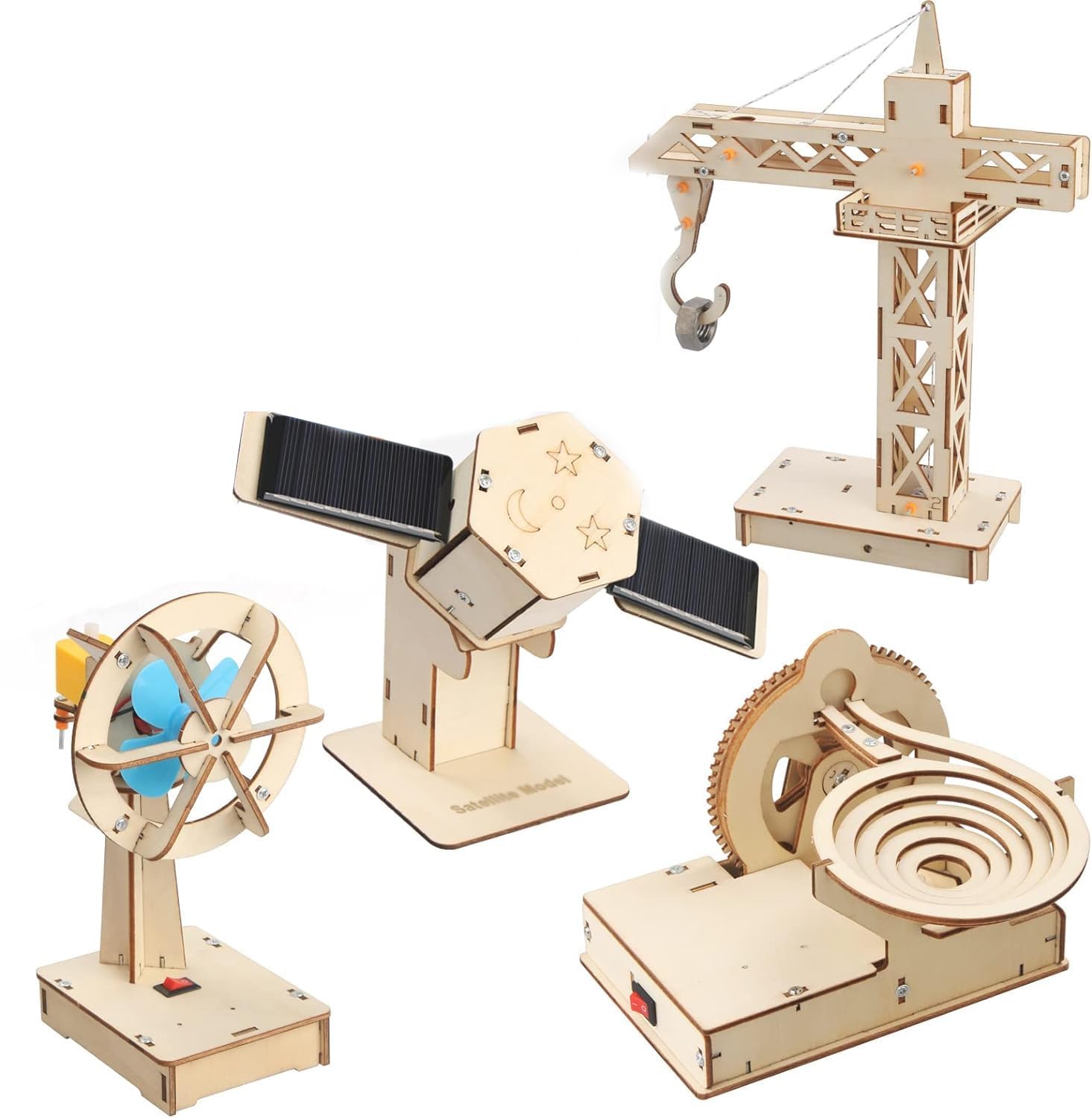 Azonee 4 in 1 STEM Kits, STEM Projects for Kids Ages 8-12, Assembly 3D Wooden Puzzles, Building Toys, Educational Science Craft Model Kit, Gift for Boys and Girls 8 9 10 11 12 Years Old, 4 Pcs