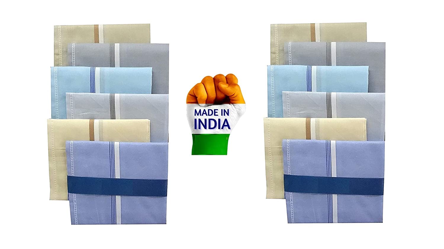 zoopri 100% Cotton Premium Collection Handkerchiefs Hanky For Men - Striped XXL King Size (Color Light Multi 12 Pcs)-picture-19