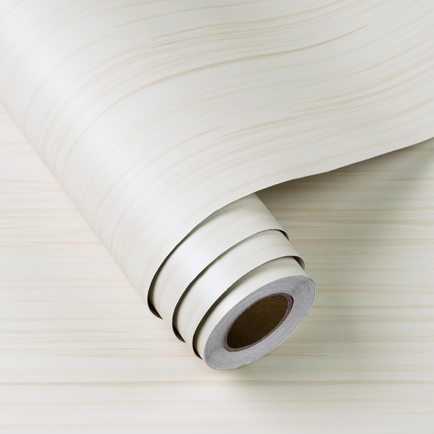 FunStick 60CMx5M Papel Pintado Autoadhesivo Madera Vinilo para Armarios Cocina Dormitorio Blanco Beige Revestimiento Pared Adhesivo Lavable Papel Adhesivo para Muebles Madera Encimera Blanco Beige