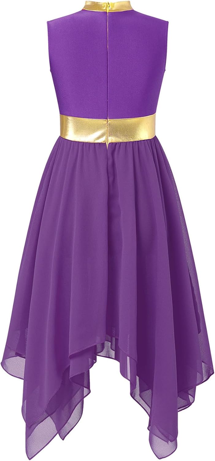 Kids Girls Metallic Praise Dance Dress Sleeveless Liturgical Worship Church Robe Lyrical Dancewear