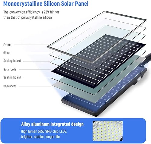 Miniatura 4 de Farolas solares para exteriores, carcasa de metal de 3800 W, cubierta de cristal, sensor de movimiento del atardecer al amanecer, impermeable, con
