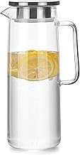 Sharemee - Glass Water Pitcher with Stainless Steel Lid, Wide Mouth Water Carafe Flask Glass Container with Handle, Good Heat Resistance Juice Milk Jar Tea Jug (Straight, 1500ml)