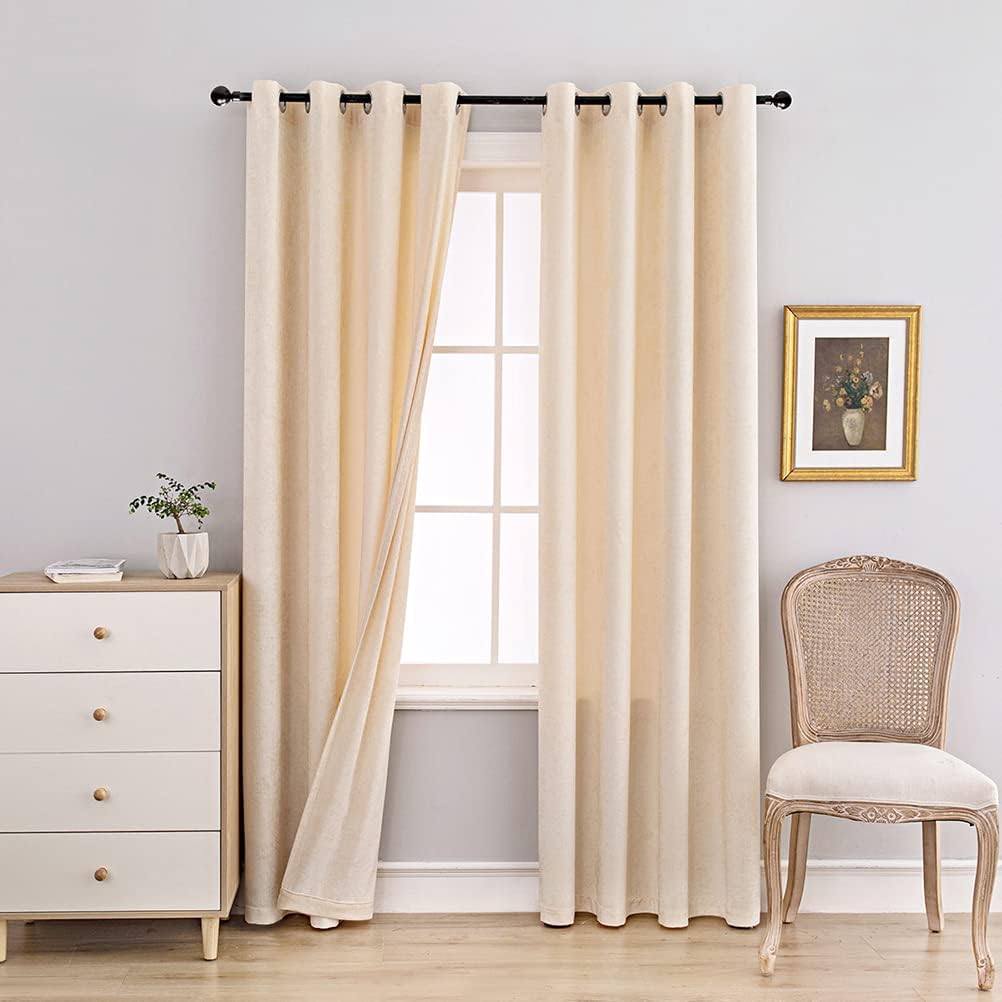 ELKCA Beige Double-Sided Chenille Curtains for Living Room Modern Window Treatment for Bedroom Curtain,Grommet Top,2 Panels (Beige, 52" W x 84" L)