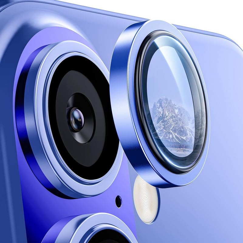 Image of Skinomi Camera Lens Protector Compatible with iPhone 17 /16 /16 Plus [Anti-Scratch] Premium Tempered Glass Film Aluminum Alloy Lens Ring Cover -Ultramarine