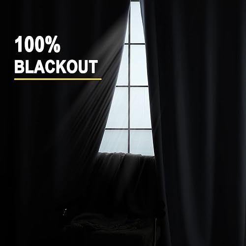 Miniatura 2 de Kinryb Cortinas de invierno 100% opacas para dormitorio, 45 pulgadas de largo, cortinas de doble capa con ojales con forro negro, aislamiento