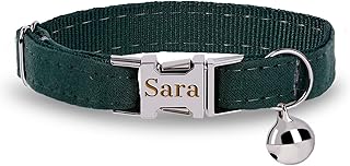 Personalized Cat Kitten Collars with Bow Bell,Custom Engraved Kitty Collars for Girls Boys Cats -Dark Green