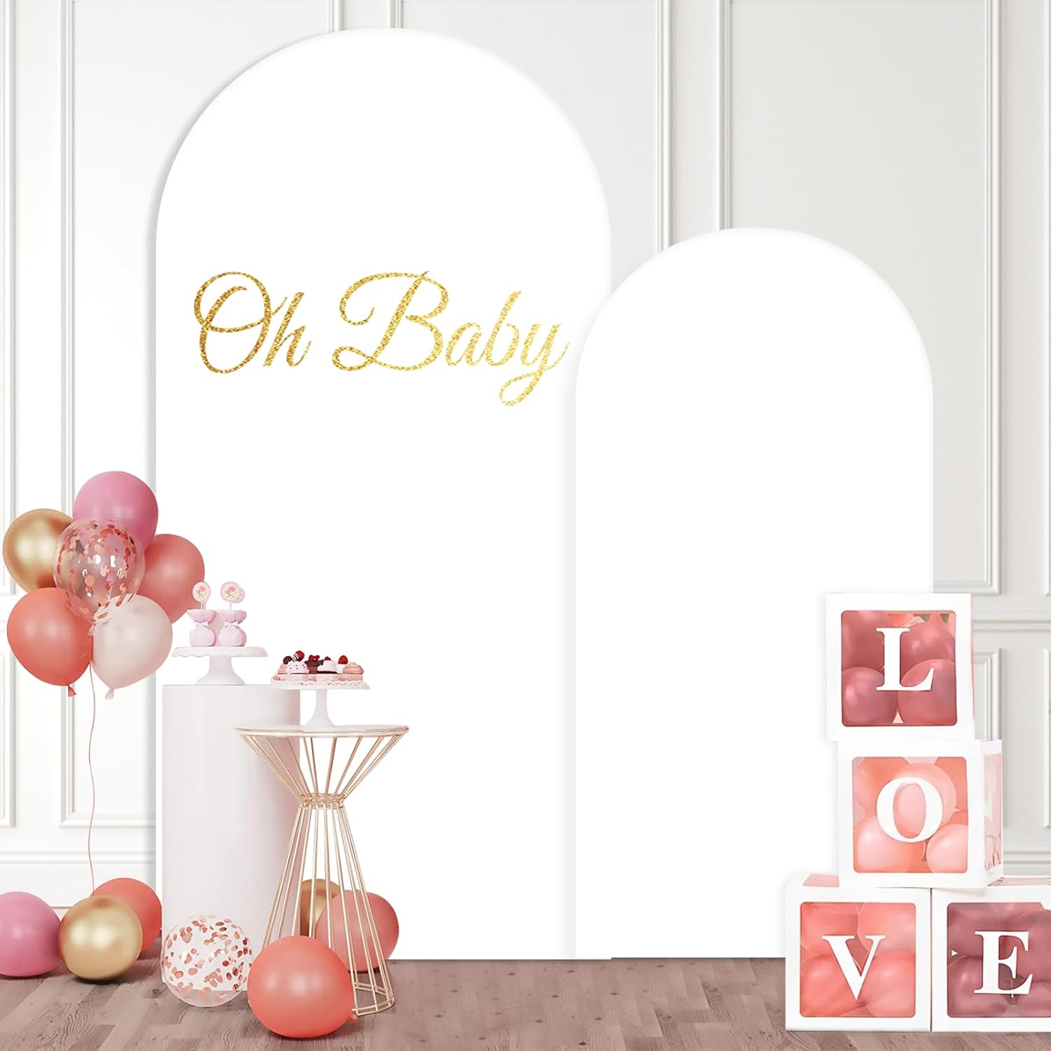 Arch Backdrop Cover 7.2FT 6FT, White Thickened Spandex Fitted Arch Covers Stretchy Backdrop Set of 2 Round Top Chiara Stand Cover with Zipper for Wedding Birthday Party Baby Shower Banquet Decoration
