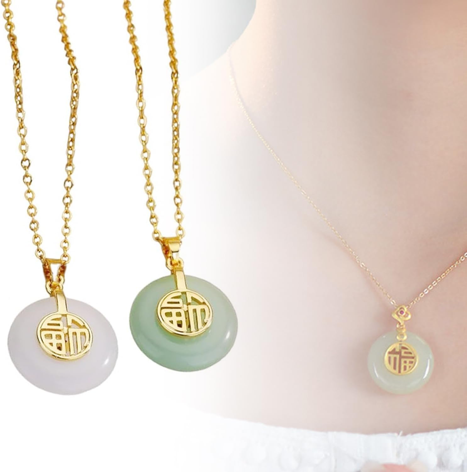 Jade Pendant Necklace Good Fortune Green Necklace for Women 18kt Gold Plated Pendants Mother's Day Present Elegant Green Jade Necklaces for Women - Image 5