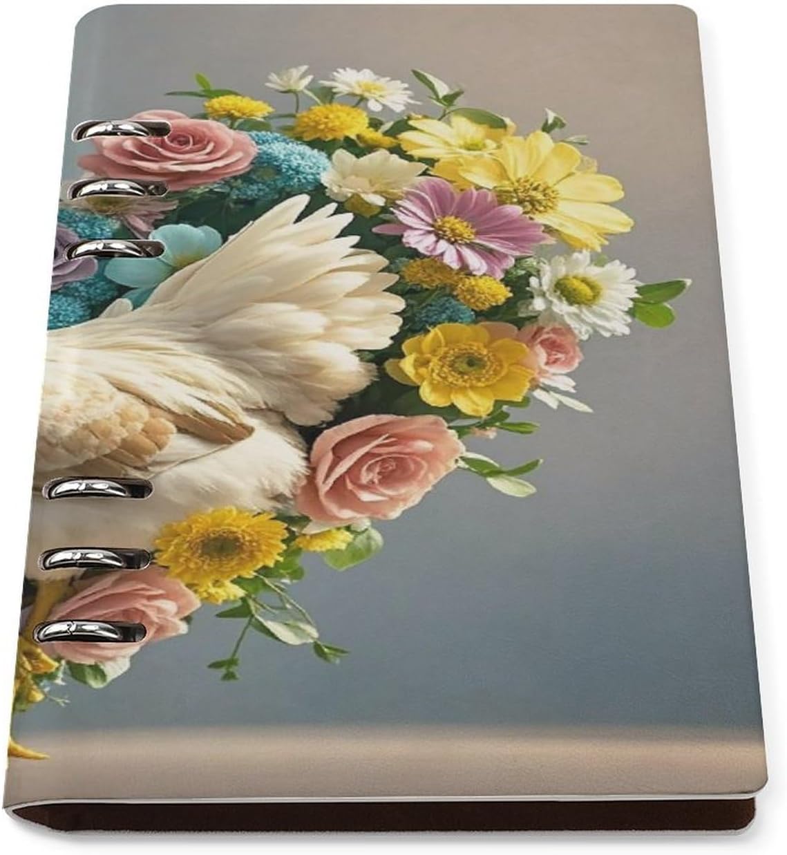 Flower Heart Chicken A5 Planner Binder Leather Planner Binder with 6 Ring Refillable Notebook Binders Smart Ring Binders for Budget Journal Photocard Holder Recipe Book