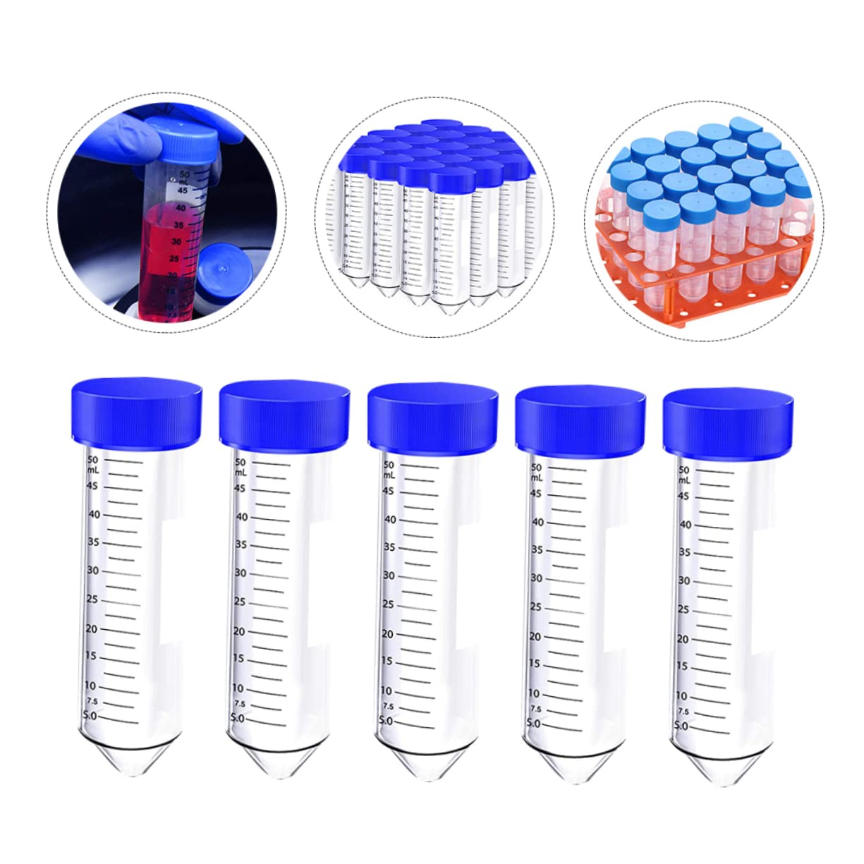 Provette Centrifughe 50ml 50 Pezzi in Plastica con Tappo a Vite | Trasparenza Elevata, Misurazione Precisa, Fondo Conico e Struttura Autoportante Colore Casuale