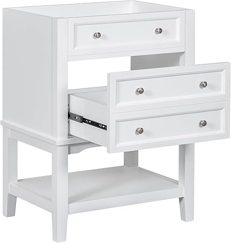 Miniatura 8 de LZ LEISURE ZONE Mueble de baño de 24 pulgadas sin fregadero, solo base, marco de madera maciza, armario de almacenamiento de baño con cajón y