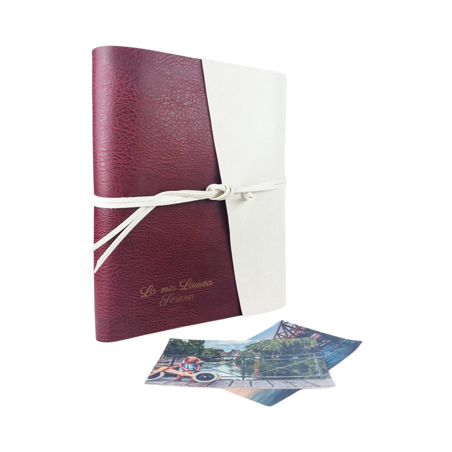 Album fotografico - Double Vintage - produzione artigianale in similpelle, personalizzabile con incisione. Ideale per Matrimonio, Anniversario, tutti gli eventi (Con Incisione, Rosso - Polare)