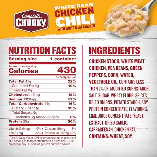 Image of Campbell's Chunky White Bean Chicken Chili, 15.25 oz Bowl (Pack of 8)