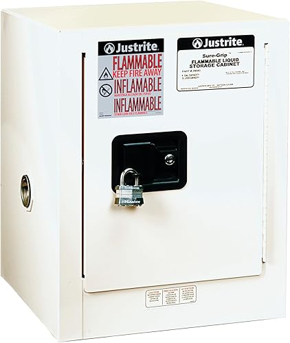 Miniatura 25 de Justrite Gabinete de almacenamiento inflamable para encimera de cierre manual de 12 galones, acero de calibre 18, 1 estante, gabinete de fuego de 1