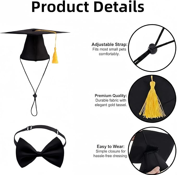 Gorro y Corbata de Graduación para Mascotas - Ajustable miniatura 4