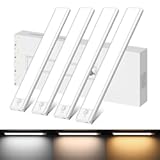 Under Cabinet Lighting, 4-Piece LED Rechargeable Indoor Motion Sensor Light with 3 Color Temperatures and Dimmable Brightness, Magnetic Wireless Closet Light for Closets, Stairs (8 inches)