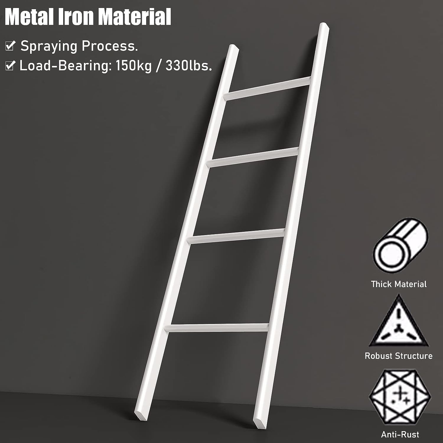 TONG TONG Cm Scala A Castello Superiore,Camper Rimorchio Camper In Metallo Scaletta Di Risalita, A Pavimento E Con Ganci Scala Per Letto A Soppalco, Bambini Adulti (160cm, Bianco)