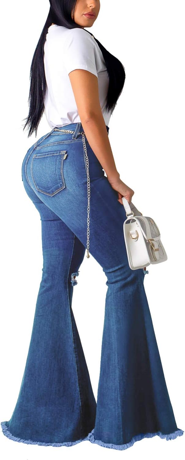 Skinny Ripped Bell Bottom Jeans for Women Classic High Waisted Flared Jean Pants - Image 2