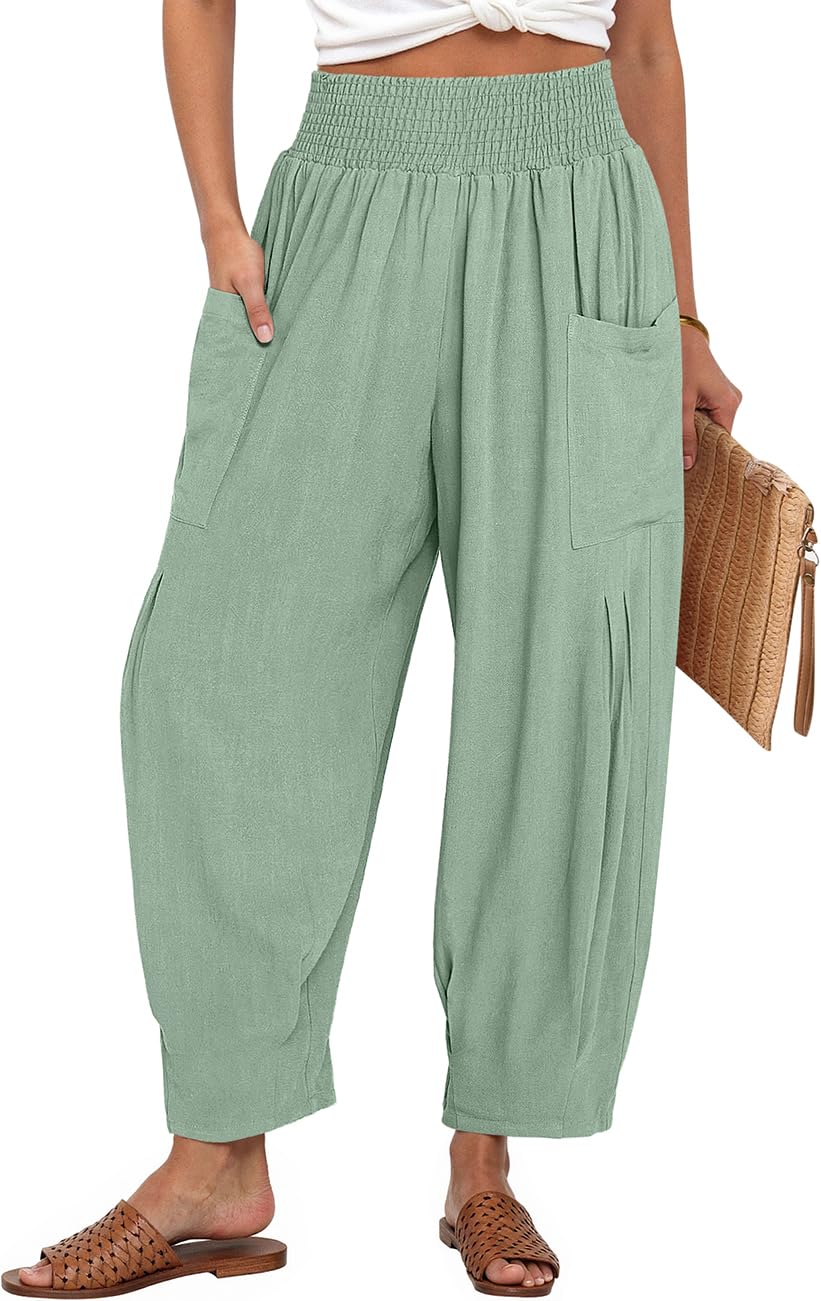 TARSE Women Linen Boho Pants Summer Casual Loose High Waist Cargo Lounge Harem Pant 2025 Beach Travel Vacation Outfits