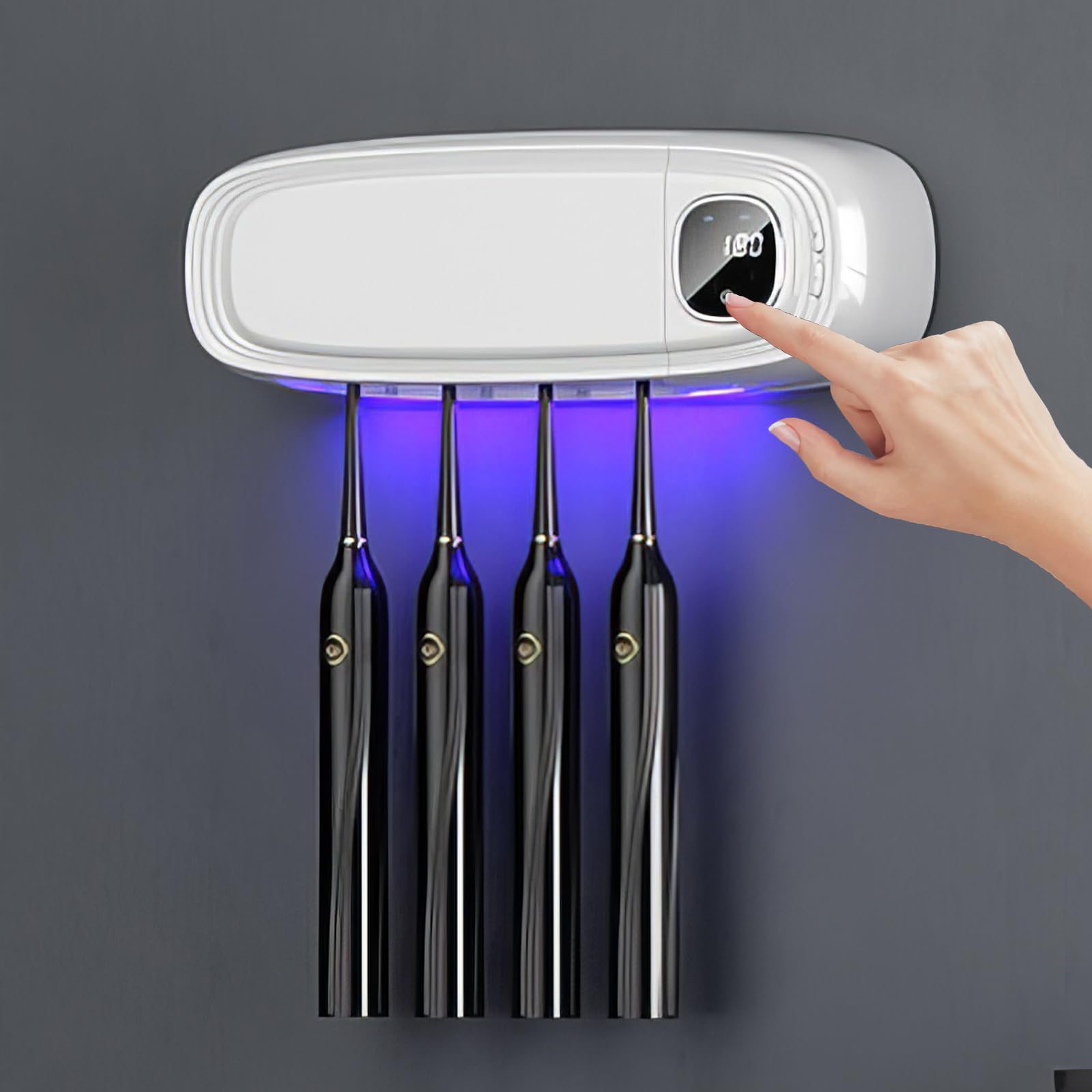 Electric Toothbrush Holder with 4 Brush Slots,Toothbrush Holders for Bathrooms,Toothbrush Organizer with Smart Drying and Cleaning,Toothbrush Holder Wall Mounted (White)