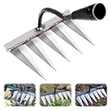 Iron Rake for Gardening and Weeding, Heavy Duty Iron Weeding Rake, Gardening Weed Puller Tool, Garden Weeding Tools for Backyard Lawn Loosening (5 Tines)