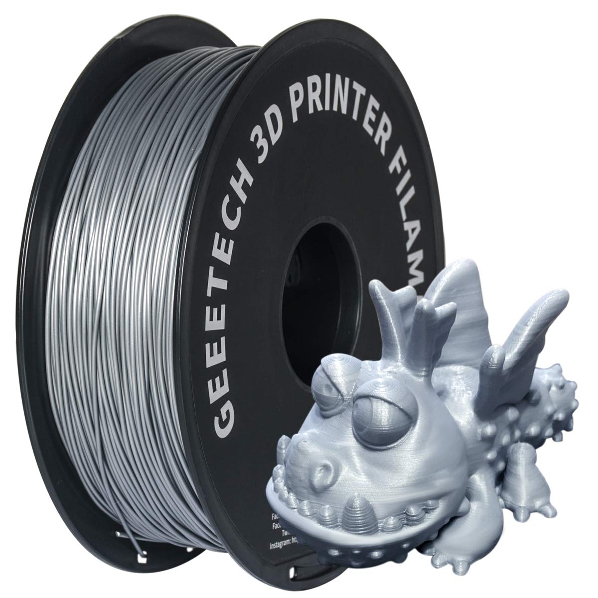 GEEETECH Filamento PLA 1.75 mm 1kg Spool per Stampante 3D, PLA Argento