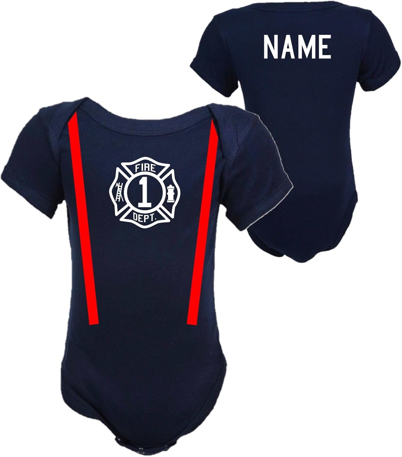 Firefighter Birthday Maltese Cross Personalized Navy Baby Bodysuit Only