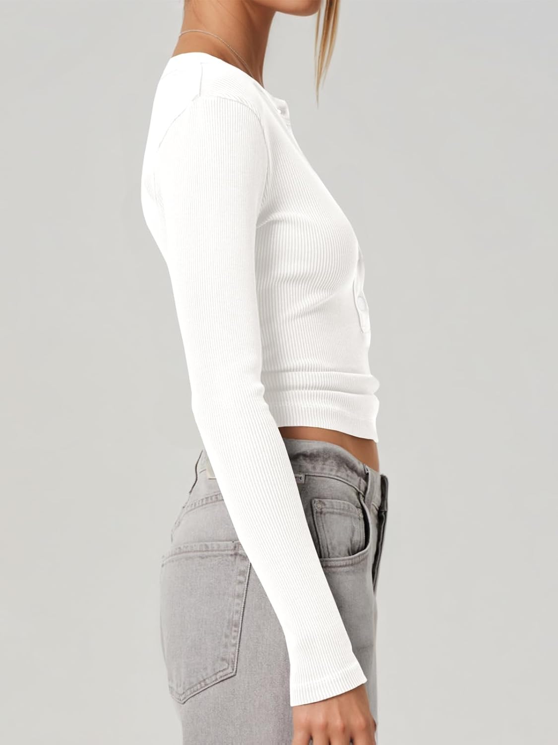 Tankaneo Womens Deep V Neck Tops Ribbed Knit Long Sleeve Henley T-Shirts Fall Slim Fit Going Out Tees - Image 4