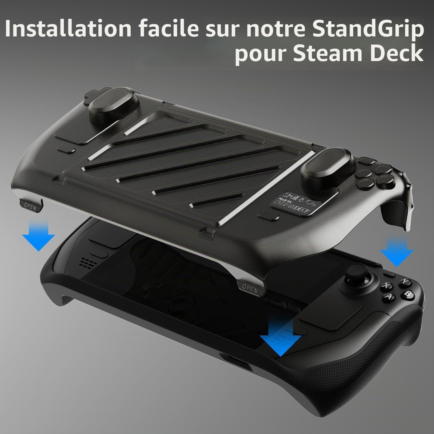 Skull & Co. Stand Grip GripCase Front Cover Bundle for Steam Deck/OLED: Protective Case with Textured Grips Full Protection with Hardshell Front Cover Handheld Design- Smoky Black